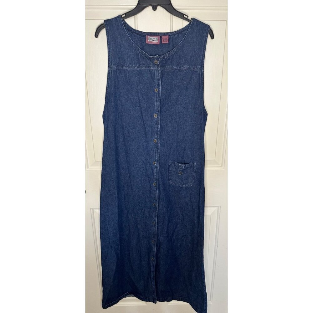Y2K Ladies Large Denim Button-Up Sleeveless Romper Dress WPockets Vintage - Picture 4 of 7